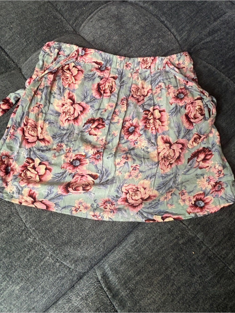 American Eagle Outfitters Pink Floral Mini Skirt on Light Blue